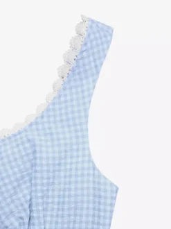 Robe d'été bleue mini à lacets sans manches et dos nu longueur genou idéale pour une soirée en amoureux