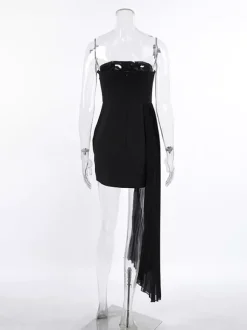 Robe d'été mini sans bretelles avec drapé plissé asymétrique pour femmes 2026
