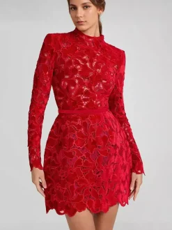 Robe en dentelle à col haut et manches longues pour fête d'anniversaire mini robe de printemps pour femmes 2026