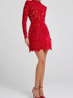 Robe en dentelle à col haut et manches longues pour fête d'anniversaire mini robe de printemps pour femmes 2026