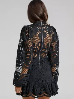Robe en dentelle à manches bouffantes pour fête d'anniversaire mini robe trapèze pour femme 2026