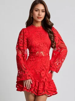 Robe en dentelle à manches bouffantes pour fête d'anniversaire mini robe trapèze pour femme 2026