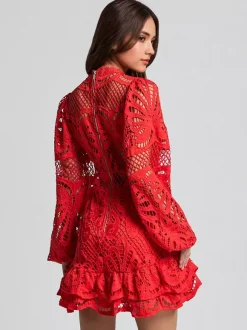 Robe en dentelle à manches bouffantes pour fête d'anniversaire mini robe trapèze pour femme 2026