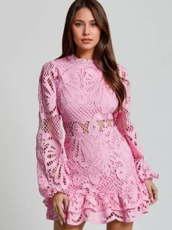Robe en dentelle à manches bouffantes pour fête d'anniversaire mini robe trapèze pour femme 2026