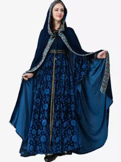 Robe En Jacquard Rétro Bleu Foncé Costume Sorcière Élégant Déguisement Vintage