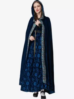 Robe En Jacquard Rétro Bleu Foncé Costume Sorcière Élégant Déguisement Vintage