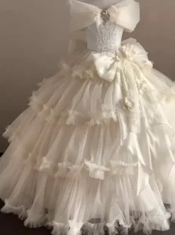 Robe Fairy Lolita Champagne à n艙ud sur le devant épaules dénudées style tea party.