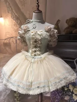 Robe Fairy Lolita rose à fleurs de rose robe courte en tulle à volants et style Sweet Lolita