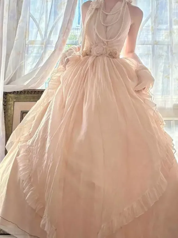 Robe Fairy Lolita rouge foncé à bretelles dos nu robe de bal Lolita pour tea party