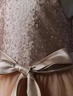 Robe fille de fleur pailleté jupe en tulle zip sur dos Robe d'enfant