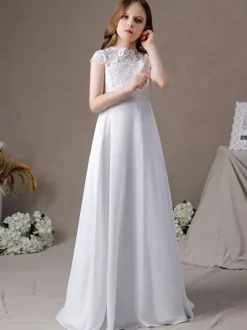 Robe fille de fleur robe cérémonie fille col rond au sol