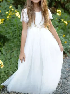 Robe fille de fleur robe cérémonie boho fille manche courte