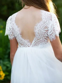 Robe fille de fleur robe cérémonie boho fille manche courte