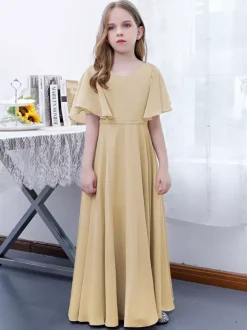 Robe Fille Fleur Mousseline Volants Col V Manches Courtes Rose Lotus