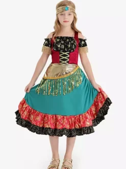 Robe Flamenco Costumes D'Halloween Enfants 2 Pièces Déguisement