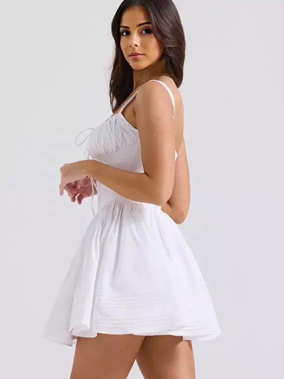 Robe Fleurie Courte Plissée Cintrée À Lacets Bretelles Élégant Automne