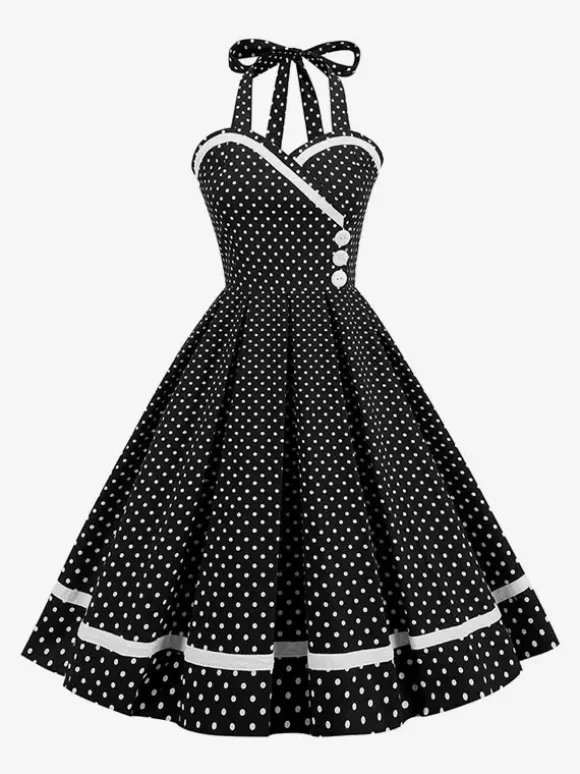Robe glamour rétro style années 50 bordeaux à boutons superposés sans manches décolleté c艙ur coupe trapèze