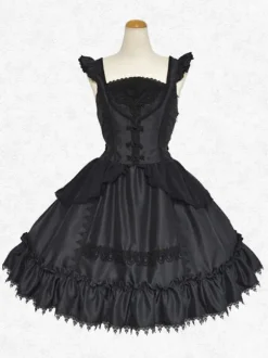 Robe Gothic Lolita en polyester sans manches robe Lolita classique noire