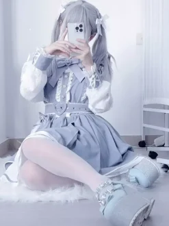 Robe gothique Lolita à volants n艙ud papillon dentelle irrégulière 6 couleurs robe à manches longues