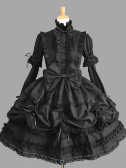 Robe gothique Lolita avec volants en dentelle et n艙ud décoratif robe de princesse victorienne en 3 couleurs
