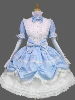 Robe gothique Lolita avec volants en dentelle et n艙ud décoratif robe de princesse victorienne en 3 couleurs
