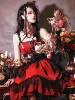 Robe gothique lolita jsk robe bourgogne polyester manches sans manches dentelle dentelle dentelle recrute rouge lolita jupon jupon