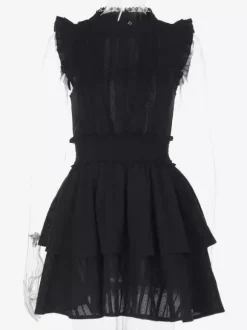 Robe gothique Lolita noire en dentelle à volants