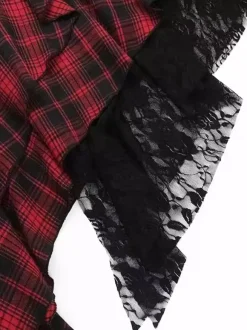 Robe gothique lolita punk à lacets à carreaux rouges et noirs sans manches corset gothique JSK