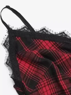 Robe gothique lolita punk à lacets à carreaux rouges et noirs sans manches corset gothique JSK