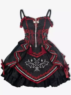 Robe gothique Lolita rouge et noire JSK à imprimé chauve-souris costume de jeu de rôle Dark Fantasy