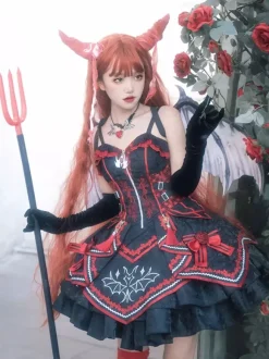 Robe gothique Lolita rouge et noire JSK à imprimé chauve-souris costume de jeu de rôle Dark Fantasy