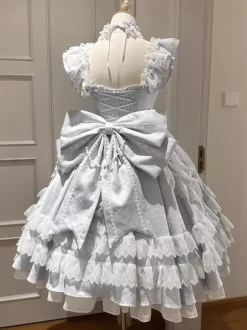 Robe Hime Lolita bleu ciel clair dentelle et volants JSK robe Sweet Lolita