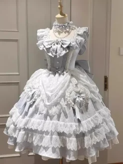 Robe Hime Lolita bleu ciel clair dentelle et volants JSK robe Sweet Lolita
