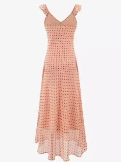 Robe imprimée rouge à fleurs sans manches col V et taille haute pour femme.