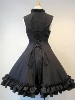 Robe JSK gothique Lolita Jupes lolita noires à lacets à lacets noirs Déguisements Halloween
