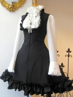 Robe JSK gothique Lolita Jupes lolita noires à lacets à lacets noirs Déguisements Halloween