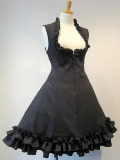 Robe JSK gothique Lolita Jupes lolita noires à lacets à lacets noirs Déguisements Halloween