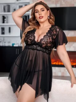 Robe Lingerie Pour Femme Nuisette Sexy En Dentelle Rouge