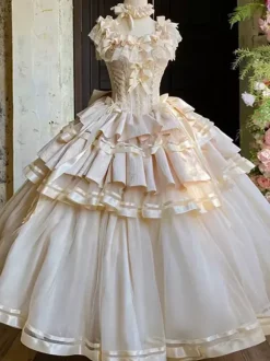 Robe Lolita Champagne Fairy à lacets et n艙uds plusieurs couches robe Lolita pour tea party