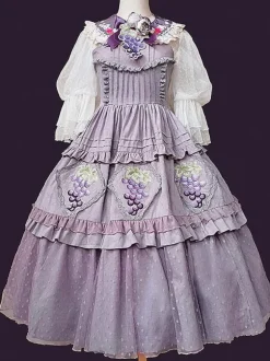 Robe Lolita Classique Coton Dentelle Sans Manches Robes Lolita Imprimé Floral Raisin