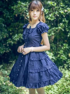 Robe Lolita classique en couches volants Lolita Robe manches courtes Lolita Op robe ornées de boucles Déguisements Halloween