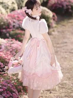 Robe Lolita Classique Manches Courtes Robes Imprimé Fleurie Rose Classique