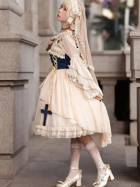 Robe Lolita Classique Mousseline Sans Manches Robes Lolita Abricot