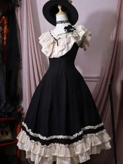 Robe Lolita Classique Polyester Sans Manches Dentelle Robes Lolita Classique Noir