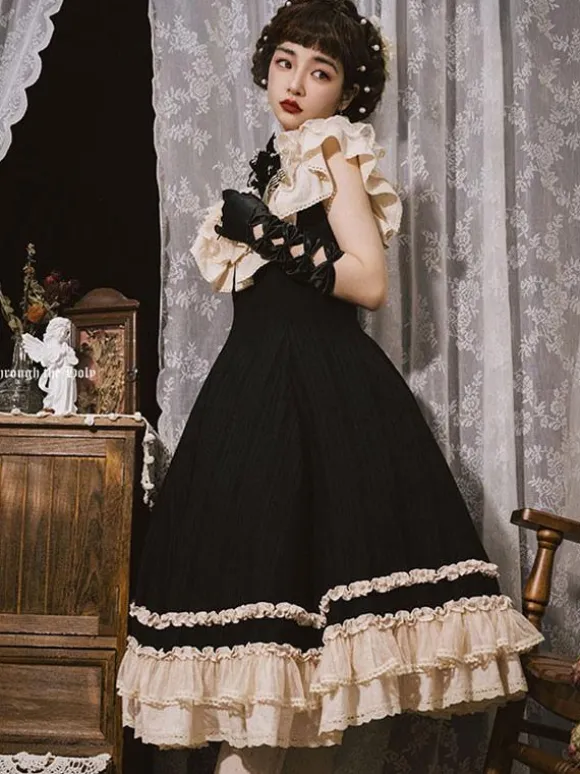 Robe Lolita Classique Polyester Sans Manches Dentelle Robes Lolita Classique Noir