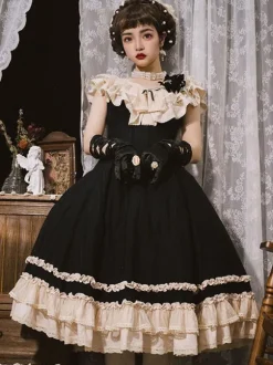 Robe Lolita Classique Polyester Sans Manches Dentelle Robes Lolita Classique Noir