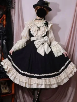 Robe Lolita Classique Polyester Sans Manches Dentelle Robes Lolita Classique Noir
