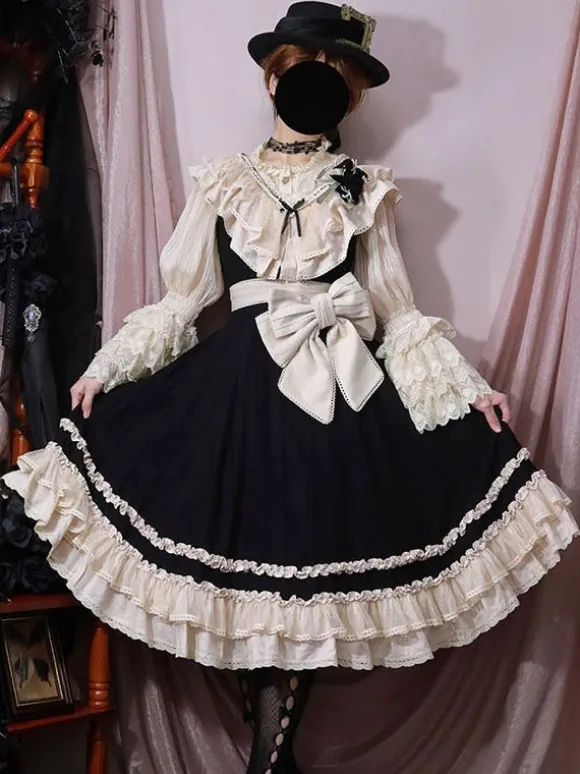 Robe Lolita Classique Polyester Sans Manches Dentelle Robes Lolita Classique Noir