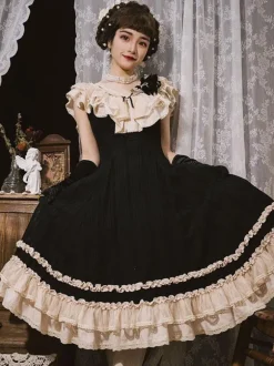 Robe Lolita Classique Polyester Sans Manches Dentelle Robes Lolita Classique Noir