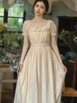 Robe Lolita Classique Polyester Dentelle Manches Courtes Robes Lolita Classique Ecru Blanc